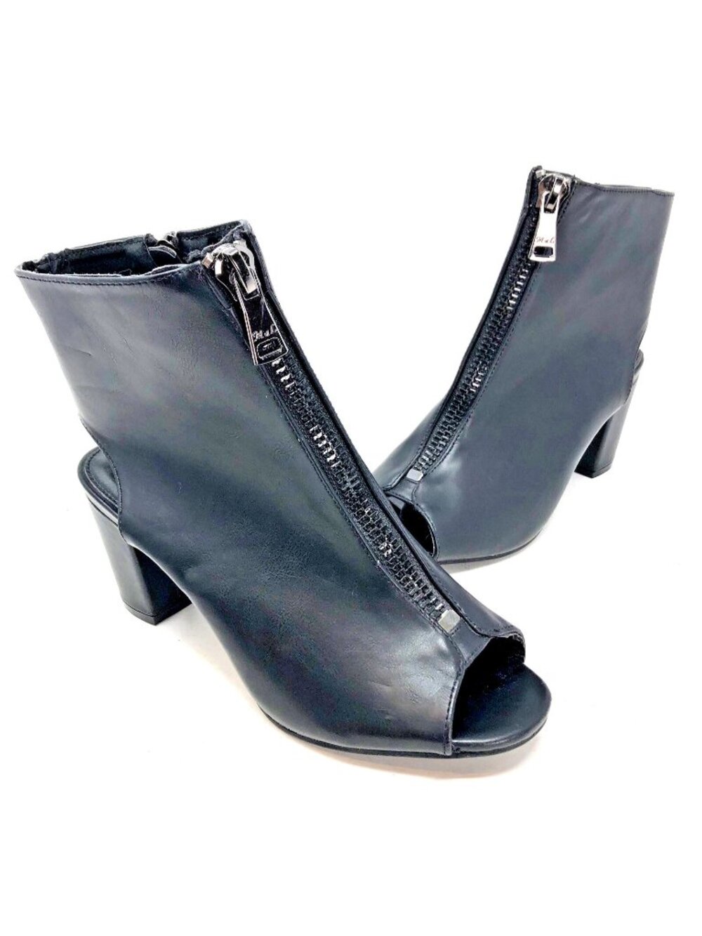 M&L Bootie Women 8.5 Watermelon Black Faux Leather Block Heel Slingback Peep Toe